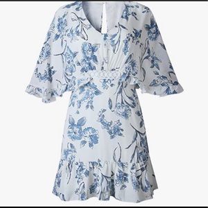 Women high waist ruffle boho flowy shirt dress